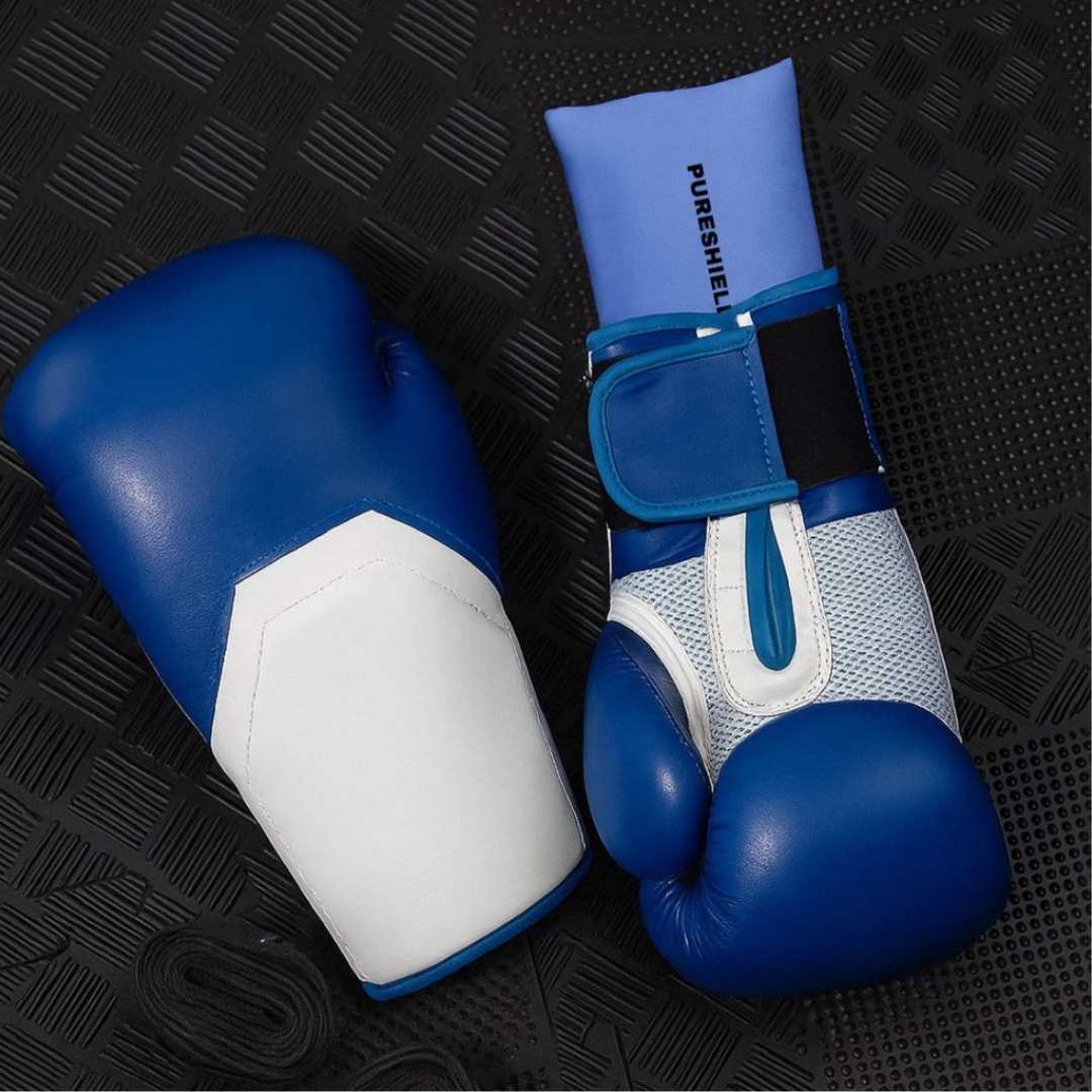 pureshield odor absorber pouches inside blue boxing gloves